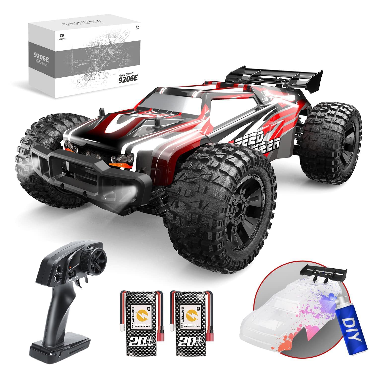 Photo 1 of DEERC 9206E DIY Extra Shell 1:10 Scale Large RC Cars,48+ KM/H Hobby Grade High Speed Remote Control Car for Adults Boys,All Terrain 4WD 2.4GHz Off Road Monster RC Truck with 2 Battery for 40+ Min Play