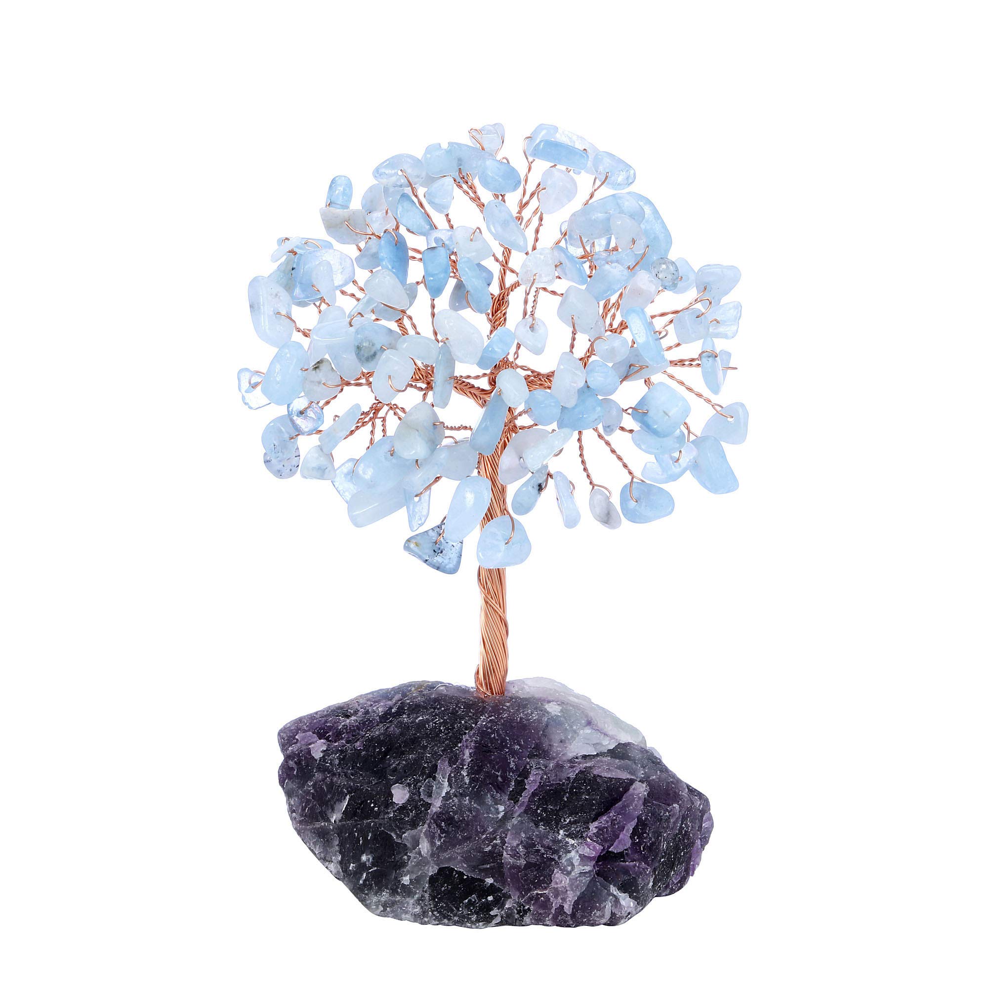 CrystalTears Aquamarine Crystal Tree Healing Gemstone Money Trees with Fluorite Crystals Stone Base Feng Shui Crystal Tree for Home Decor Good Luck Gifts for Birthday Christmas 4.7"-5.1"