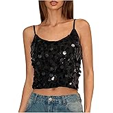SOLY HUX Women's Sparkly Sequin Tops Spaghetti Strap Scoop Neck Summer Camisole Going Out Party Club Top