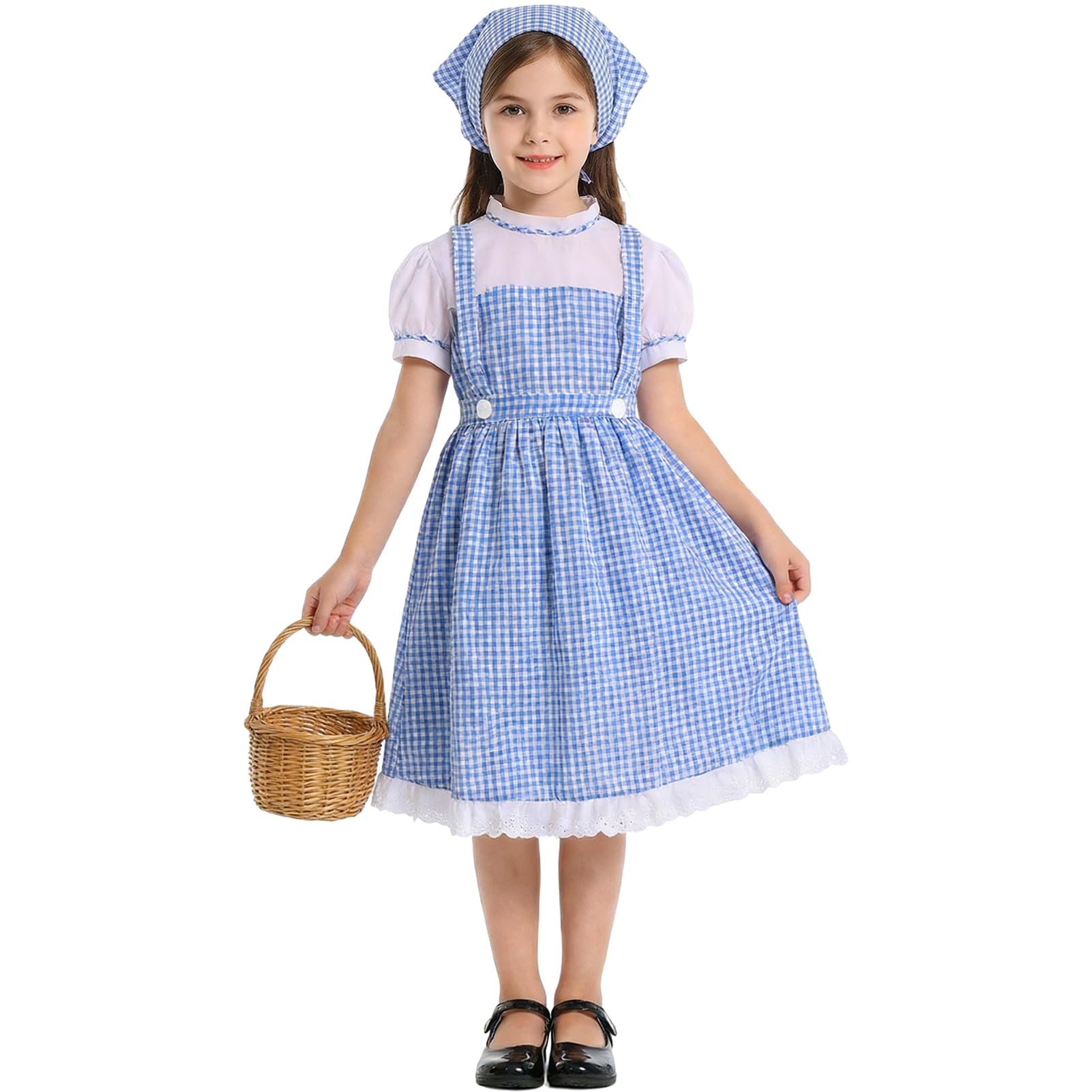 Raveparty Girls Blue Gingham Dress, Book Character Costumes for Girls World Book Day Costumes (Blue, M)