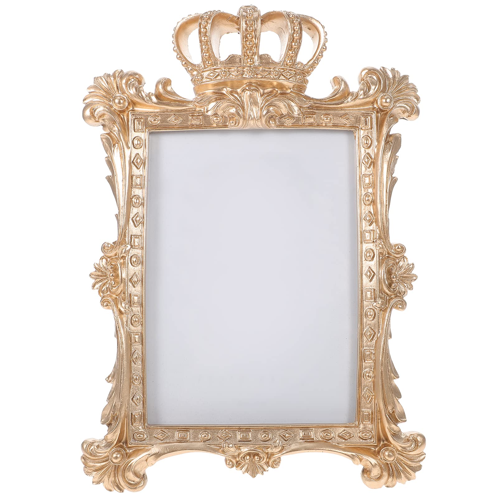 BESPORTBLE Gold Crown Photo Frame, 7inch Resin Picture Frame with Kickstand - Vintage Picture Frame For Portrait or Family Photos