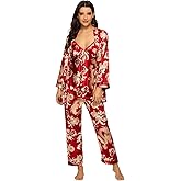 Escalier Women's Silk Satin Pajamas Set 3 Pcs Floral Silky Pj Sets Sleepwear Cami Nightwear with Robe and Pant