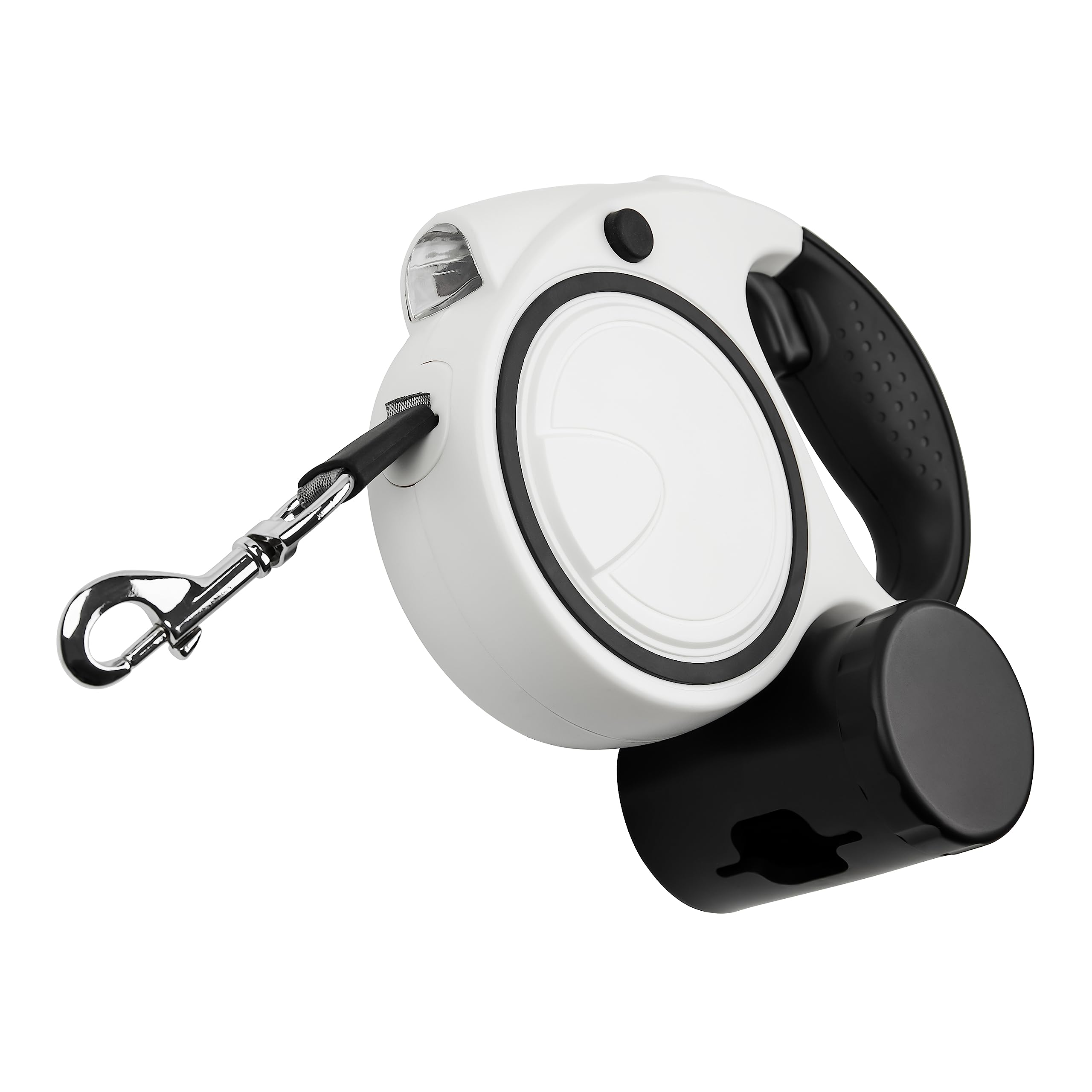 Ultra White Extendable Dog Lead 5m with LED Light & Waste Bag Holder Poo Bag Dispenser Strong Retractable Leash for Large Dogs, Long Training Lead for Small Medium Large Dogs Flexi Leads Reflective