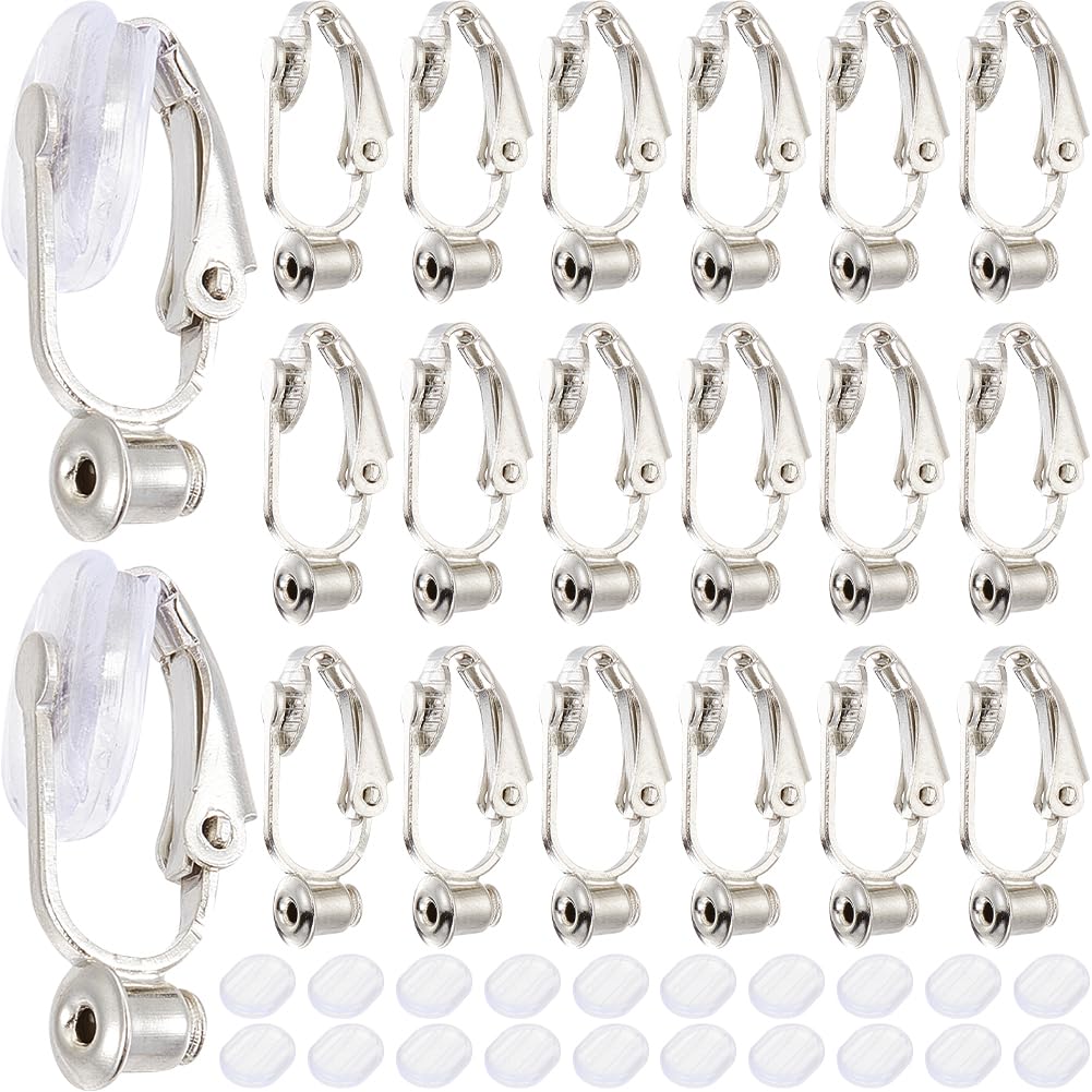 SOFPLATE 1 Box 36 Sets Clip on Earring Converter Silver Clip on Earring Findings Brass Non Pierced Earring Components with Ear Pads Clip Earring Accessories for Jewellery Making Supplies DIY Craft
