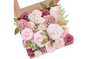 Serwalin Artificial Flowers Dusty Rose Fake Flowers for DIY Wedding Bridal Bouquets Pink Silk Foam Rose Flowers Combo Centerpieces Arrangements Party Baby Showers Home Cake Decorations