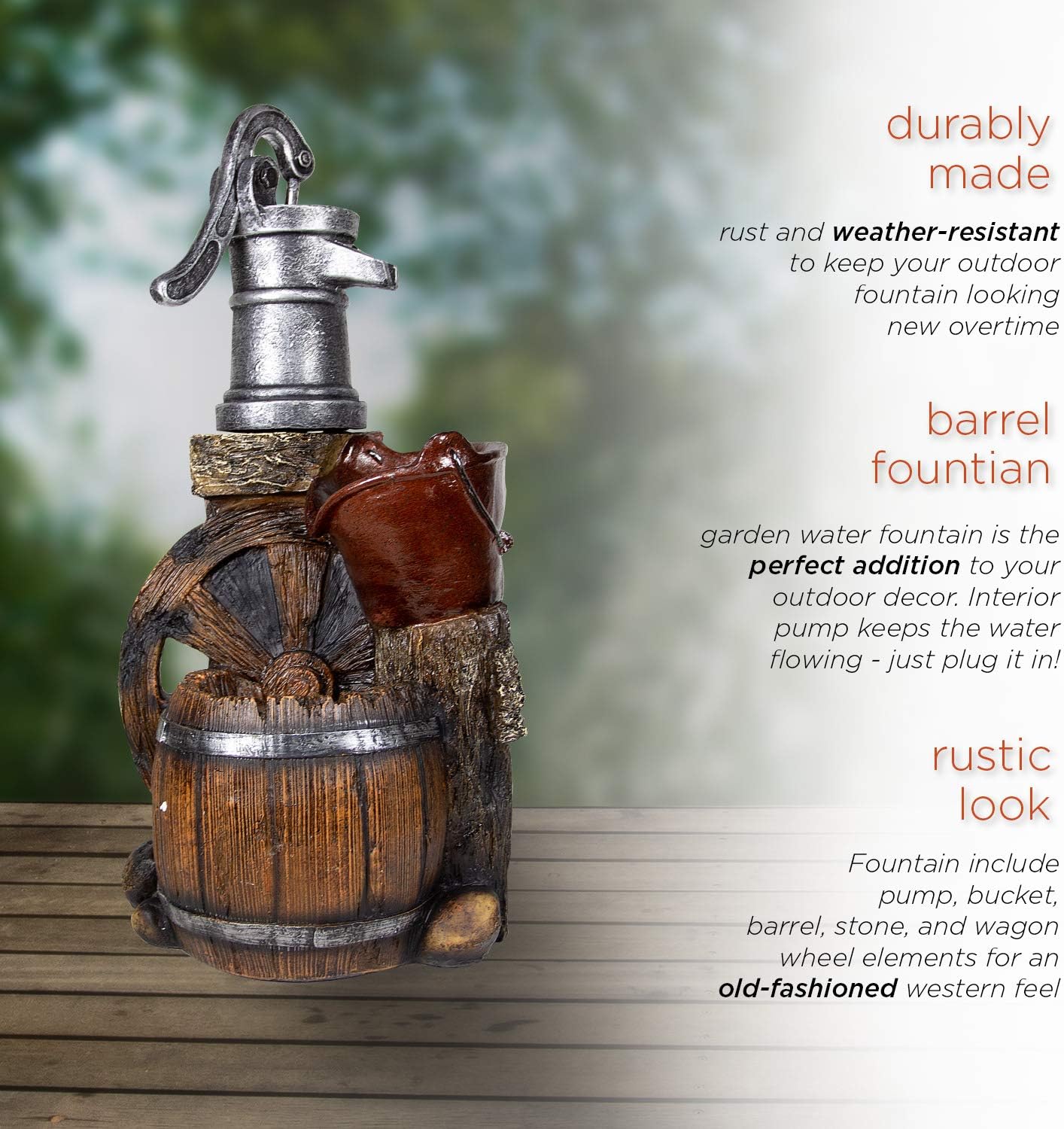 Alpine Corporation WCT688 Old Fashion Pump Barrel Rustic Fountain, 24 Inch Tall, Brown and Grey : Indoor Fountains : Garden & Outdoor