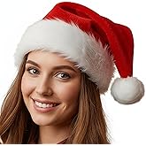 CORSAVITA Santa Hat | Soft Red Christmas Hat with White Fur Trim | Lightweight Festive Holiday Party Hat | Thick Fabric & Traditional Look | Unisex for Entire Family