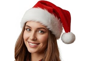 CORSAVITA Santa Hat | Soft Red Christmas Hat with White Fur Trim | Lightweight Festive Holiday Party Hat | Thick Fabric & Traditional Look | Unisex for Entire Family