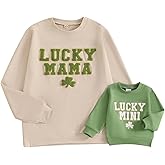 Karuedoo Mommy and Me Outfits St Patricks Day Family Matching Outfits Letter Clover Crewneck Sweatshirt Long Sleeve Shirt Top