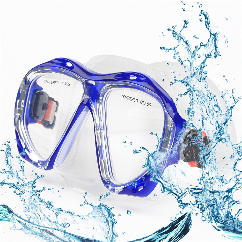 Snorkel Diving Mask Panoramic HD Swim Mask, Anti-Fog Scuba Diving Goggles,Tempered Glass Dive Mask Adult Youth Swim Goggles with Nose Cover for Diving, Snorkeling, Swimming (Clear Blue) — image 1