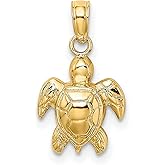 14k Yellow Gold Sea Turtle Pendant for Women or Unisex, Detailed Marine Life Charm with Longevity and Protection Symbol, Coastal Ocean Jewelry, Fine Nature Necklace, Hawaiian Animal Amulet