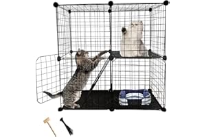 MUYG 2 Tier Cat Cage Indoor,Removable Metal Kitten Cages Detachable Ferret Playpen Portable DIY Small Animals Collapsible House for Cats Bunny Puppies Guinea Pig Rabbit Hedgehog Rat(Black)
