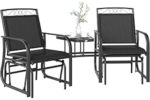 Outsunny Outdoor Glider Bench with Coffee Table, Patio 2-Seat Rocking Chair Swing Loveseat with Breathable Sling for Backyard
