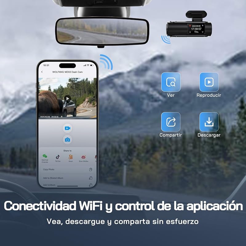 WOLFANG Frontal e Traseira 4K UHD Car Camera, 32GB SD Incluído Dual Lens Dashcam para carro grande angular de 170º Monitor de estacionamento 24H com gravação de loop e sensor G
