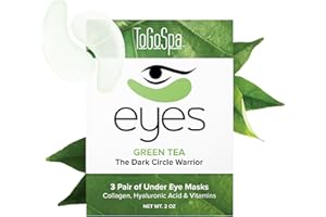 ToGoSpa Green Tea EYES, Dark Circle Warrior | Premium Clean Anti-Aging Gel Pads with Collagen, Hyaluronic Acid, Aloe Vera, Vitamins C & E, Taurine, and Green Tea Extract - 3 Pack