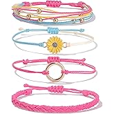 FANCY SHINY Sunflower String Bracelet Boho Braided Rope Wrap Bracelets Cute Summer Beach Surfer Jewelry for Women