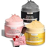 YLNALO Valentine 's Day Gift 3 Pcs Clay Facial Mask Set - Turmeric Vitamin C, Dead Sea and Himalayan Clay Skin Care Mask for Deep Cleansing, Moisturizing, and Refining Pores, Spa Facial Mask Set
