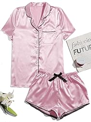 WDIRARA Women's Sleepwear Satin Short Sleeve Shirt