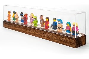 Matterkids Minifigure Display Case with Acrylic Cap, Mini Action Figure Display Shelf Mini Figure Display Stand Cabinet Storage Box Wooden Display Ledge for Lego Minifigure Display Case (Walnut Stain)