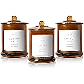 Ronasip 3 Pack Qtip Holder Dispenser, 16oz Bathroom Organizer and Storage Canisters, Glass Apothecary Jars with Lid - Home Decor, Room Decor Aesthetic (Amber)