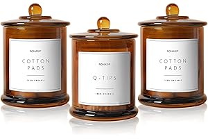 Ronasip 3 Pack Qtip Holder Dispenser, 16oz bathroom Organizer and Storage Canisters, Glass Apothecary Jars with Li - Home Dec