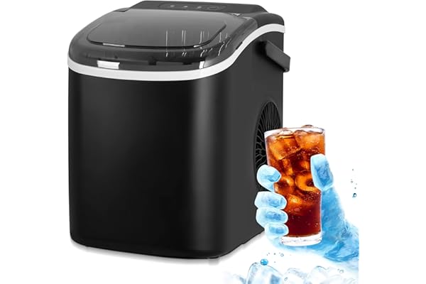Electactic Ice Maker Countertop, Efficient Easy Carry Ice Machine, Self-Cleaning Ice Maker with Ice Scoop & Basket, 9pcs/ 8mins 26.6Lbs Per Day for Home/Office/Kitchen,Black