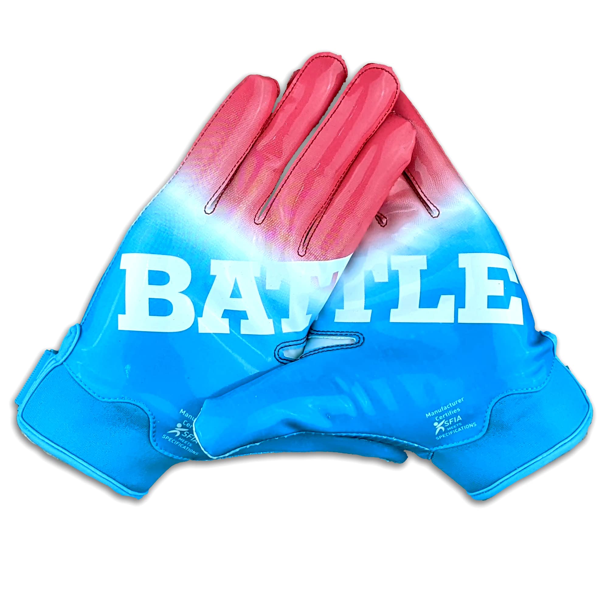 Battle Sports Gradient Red, White & Blue Wide Receiver Football Gloves, Ultra Stick Adult & Youth Gloves - Adult Small Image