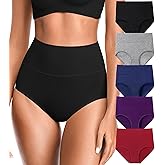 OLIKEME Womens High Waisted Underwear Tummy Control Cotton Full Coverage Ladies Panties Soft Stretch Briefs
