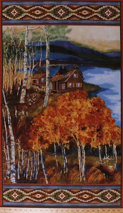 Amazon Com 23 5 X 44 Panel Cabin Woods Deer Lake Autumn Fall
