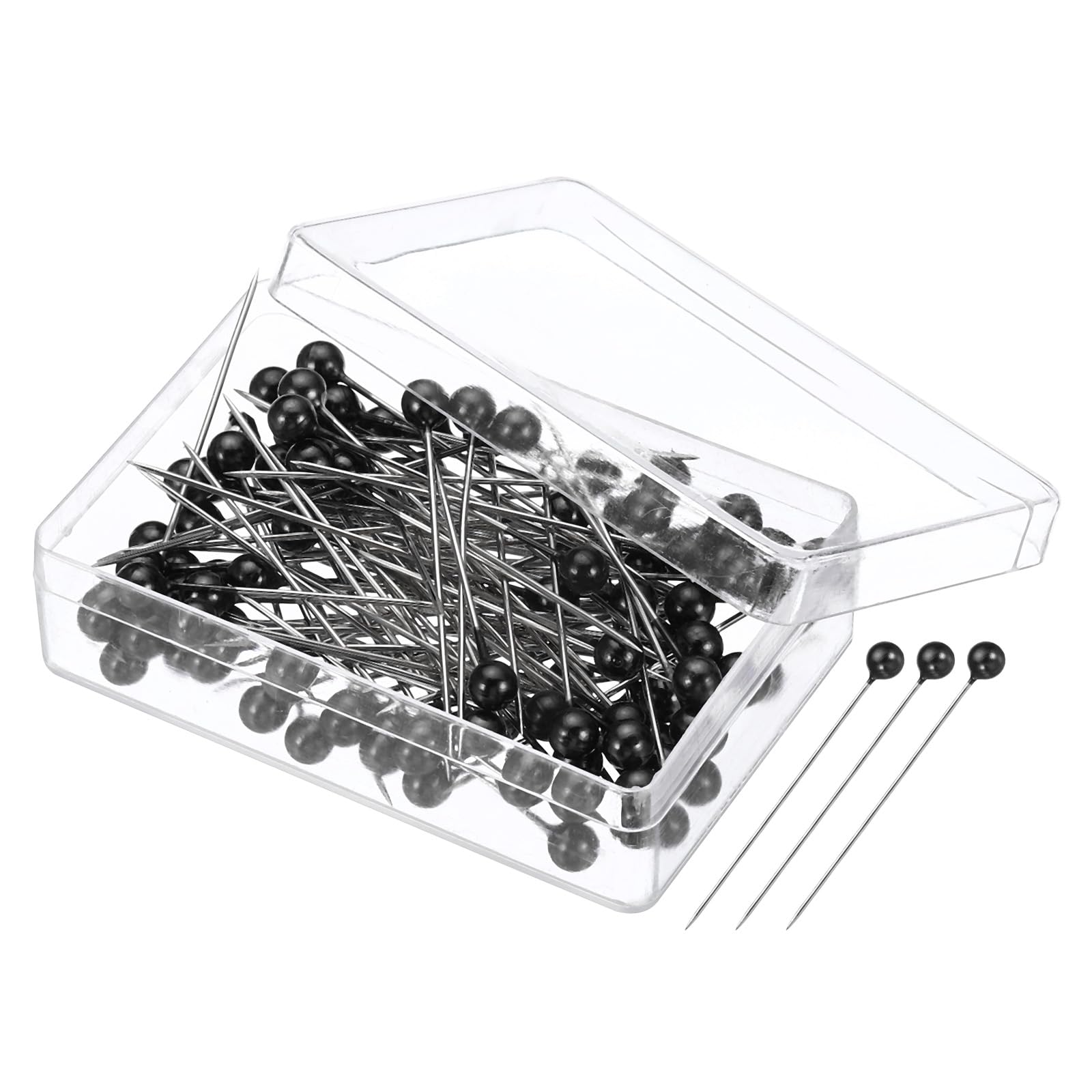 PATIKIL Sewing Pins, 200 Pcs 1.5 Inch Straight Pin with Plastic Pearlized Ball Head for Fabric, Decorative, Jewelry DIY, Craft and Sewing Project, Black