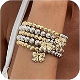 Nojess Bow Bracelet for Women Gold Silver Beaded Bracelets Stretch Bead Ball Heart Bracelets Stackable Set Jewelry for Women
