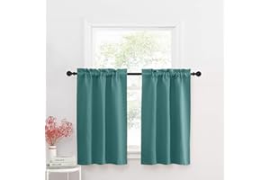 NICETOWN Short Blackout Curtains for - Small Rod Pocket Thermal Insulated Blackout Kitchen/Basement/Bathroom/Christmas Window Curtain Drapes, 29 Width x 36 inches Length, Sea Teal, 2PCs