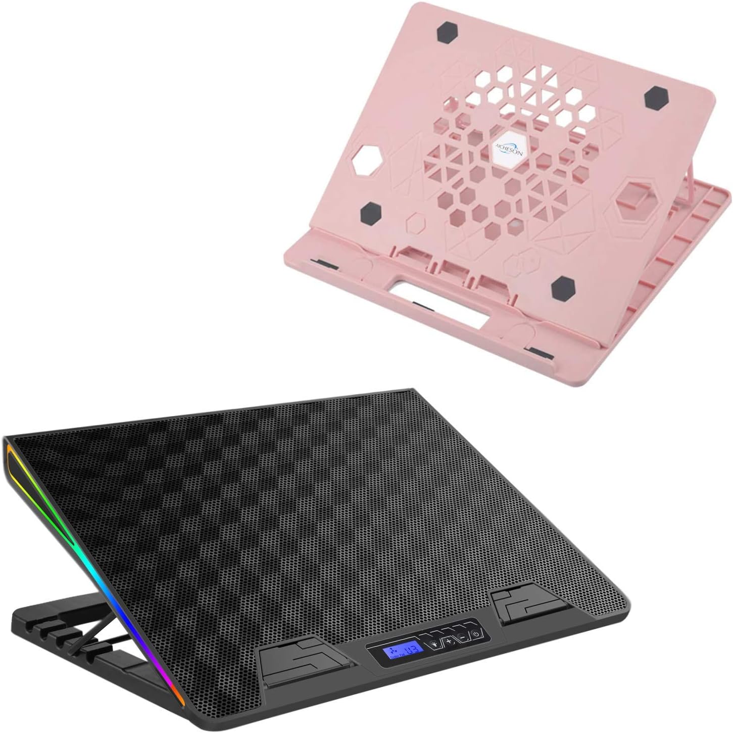 AICHESON X5 Pink Laptop Stand and AA2 1 Fan Heavy Laptop Cooling Cooler Pad Combination Set, Ergonomically Multiple Heights