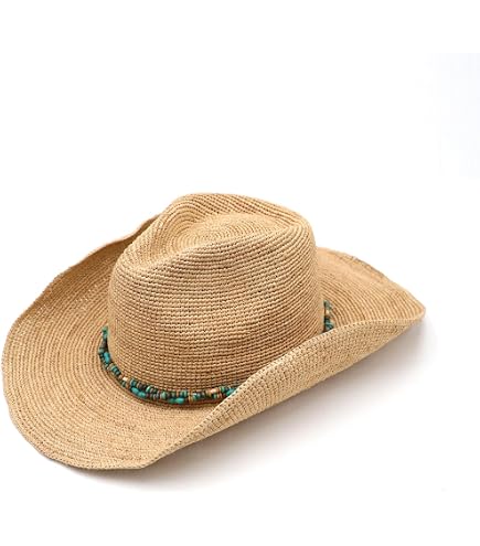 San Diego Hat Company Cream Straw Cowboy Hat with Turquoise Accents San Diego Hat Company Straw Cowboy Hat Turquoise Conchos Hat  main image 2