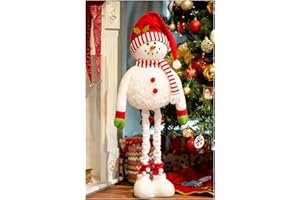 ALLYORS Christmas Standing Snowman, Xmas Stuffed Snowman Standing Figure with Extendable Legs for Christmas Floor Decor, Xmas Fireplace, Indoor/Outdoor Home Decoration