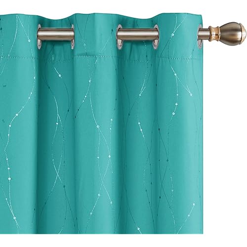 Deconovo Grommet Grommet Curtains Pair Noise Reducing Light Blocking Drapes with Dots Pattern for Sliding Glass Door 42 x 95 Inch Turquoise 2 Panels