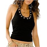 Floerns Women's Summer Tank Top Sleeveless Grommet Eyelet Going Out Casual Halter Tops