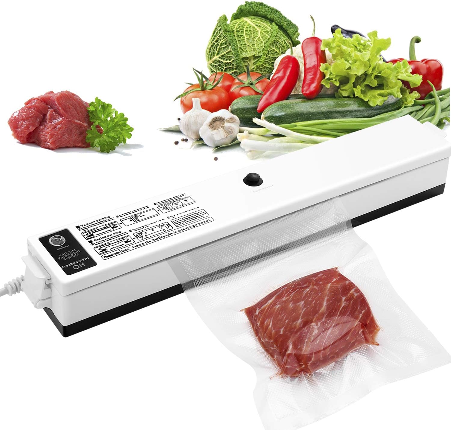 GOSCIEN Vacuum Sealer Machine, Food Sealer Machines Vacuum Food One-button Vacuum Sealing System for Household Commercial Use of Food Preservation with 15 Pcs Vacuum Bags