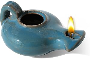 THE JERUSALEM GIFT SHOP SINCE 2004 Herodian Glazed Oil Lamp, Candle Holder with Handle, SMALL- BLUE Replica Ancient Biblical Clay Oil Lamp & Certificate of Authenticity Hanukkah-Judaica - Christian Gift