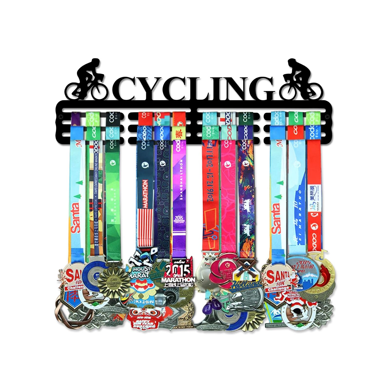 Resama Personalized Medal Hanger Display Holder Tiered Award Rack CYCLING Medal Holder Display Hanger Rack Frame,Black Sturdy Steel Metal,Wall Mounted Over 50 Medals