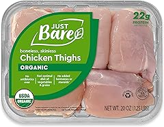 Reduced Shelf Life, Just Bare® USDA Organic Fresh Chicken Thighs | Antibiotic Free | Boneless | Skinless | 1.25 LB