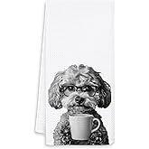 OSLYSOF Funny Coffee Cavapoo Kitchen Towels, Cavapoo Gifts for Women Dish Tea Towel for Kitchen Coffee Bar Station Decor, Dog Lovers Mom Gifts Hand Towels, 16x24 Inch