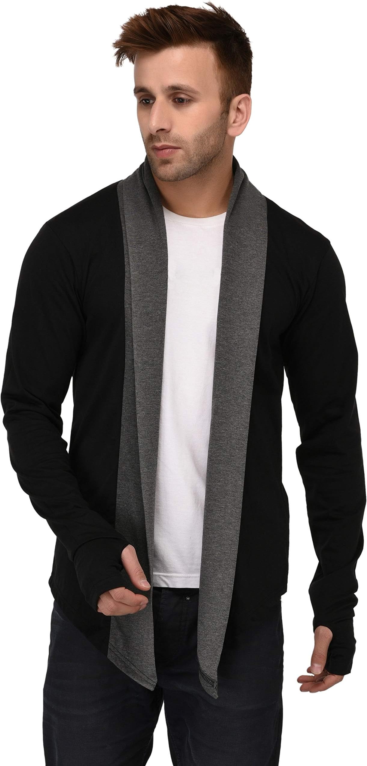 DENIMHOLIC Thumbhole Open Long Cardigan Full Sleeve Shrug for Men