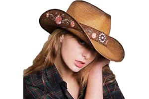 WELLATENT Cowboy Hats for Women, Brown Cowgirl Hats Classic Straw Western Hats for Women Music Festival Party Beach.