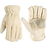 Wells Lamont Leather Work Gloves for Men – Grain Cowhide, Reinforced Palm – Ideal for Construction, Farming, Ranching – Ergonomic Fit, Keystone Thumb, Elasticized Wrist – Beige, XXX-Large (1130XXX)