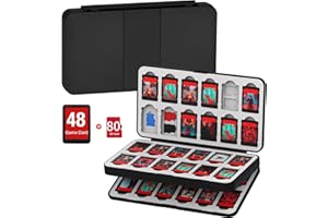 QuoLumPIA 48 Game Card Case Compatible for Nintendo Switch 2/OLED/Switch/Switch Lite, storage 48 Game Cards & 80 Micro SD cards, Black, hard shell, magnetic closure, soft silicone linning