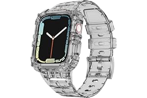 ABELTA Compatible with Clear Apple Watch Band 38mm 40mm 41mm 42mm 44mm 45mm with Protective Case,Shockproof Strap for iwatch Bands Series 8 7 6 5 4 3 2 1