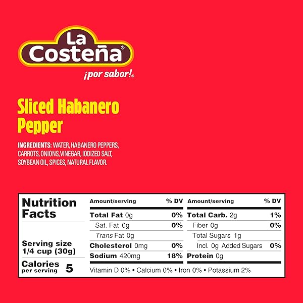 LA COSTEÑA SLICED HABANERO PEPPER FOR MEXICAN FOOD, MANGO HABANERO SALSA, GUACAMOLE, ENCHILADAS, SPICY NACHO & TACO TOPPINGS – HOT PICKLED VEGETABLES – 10X SPICIER THAN JALAPEÑOS – 7.4 OZ, 1 PACK