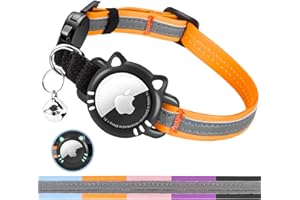 Arojore Luminous Airtag Cat Collar, Reflective Air Tag Cat Collar with Airtag Holder, Breakaway Tracker Pets Kitten Collar, Orange, S(9-13 Inch)