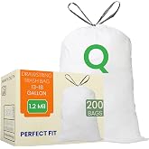 Repaironics Code Q 200 Count Trash Bags Compatible with simplehuman Code Q | Custom Fit 13-17 Gallon Heavy Duty Unscented Drawstring Tear-Resistant Liners 40-65 Liter 1.2 Mil for Kitchen Bathroom Office